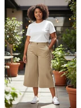 Lane Bryant Khaki Wide Leg Cropped Pants SZ 16